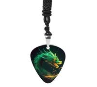 STVNKML Green Dragon Guitar Pick Holder Necklace Stainless Steel Music Pendant with Adjustable 60cm Cord Functional Jewelry for Guitarists & Music Lovers, Unisex Hip Hop Punk Accessory