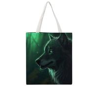 STVNKML Green Wolf Canvas Tote Bag for Women Cute Stylish Shoulder Bag Reusable Shopping Bags for Daily