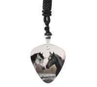 STVNKML Guitar Pick Holder Necklace - Black And White Horses Stainless Steel Music Pendant with Adjustable 60cm Cord, Functional Jewelry for Guitarists & Music Lovers, Unisex Hip Hop Punk Accessory