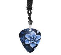 STVNKML Guitar Pick Holder Necklace - Blue Flower Stainless Steel Music Pendant with Adjustable 60cm Cord, Functional Jewelry for Guitarists & Music Lovers, Unisex Hip Hop Punk Accessory, One Size