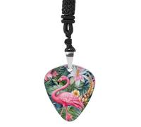 STVNKML Guitar Pick Holder Necklace - Flamingo Floral Pattern Stainless Steel Music Pendant with Adjustable 60cm Cord, Functional Jewelry for Guitarists & Music Lovers, Unisex Hip Hop Punk Accessory
