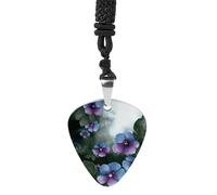 STVNKML Guitar Pick Holder Necklace - Flamingo Floral Pattern Stainless Steel Music Pendant with Adjustable 60cm Cord, Functional Jewelry for Guitarists & Music Lovers, Unisex Hip Hop Punk Accessory