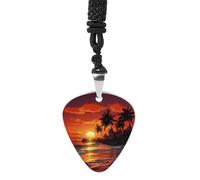STVNKML Guitar Pick Holder Necklace - Tropical Sunset Stainless Steel Music Pendant with Adjustable 60cm Cord, Functional Jewelry for Guitarists & Music Lovers, Unisex Hip Hop Punk Accessory, One Size