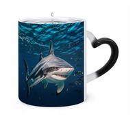 STVNKML Hammerhead Shark Scans The Ocean Color Changing Mug Heat Activated Novelty Coffee Cup with Ear Shape Design Gift Mugs for Christmas Birthday Wedding, Magic Ceramic Mug for Tea & Cocoa 12oz