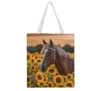STVNKML Hedgehog Canvas Tote Bag for Women - Cute Stylish Shoulder Bag, Reusable Shopping Bags for Daily, Yellow Sunflower Horse, 38x41cm
