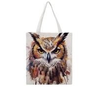 STVNKML Hedgehog Canvas Tote Bag for Women - Cute Stylish Shoulder Bag, Reusable Shopping Bags for Daily, Watercolor Cool Owl Head, 38x41cm