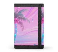 STVNKML Hologram Palm & Pink Sand Wallet Men's Trifold Wallet And Coin Pocket Slim Card Holder Wallet for Men Money Clip