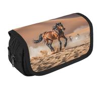 STVNKML Horses Running in Desert Storm Pencil Case Organizer - Large Capacity 3 Compartment Pencil Pouch for Adults, Portable Makeup Bag & Aesthetic Stationery Bag with Zipper (8.7x4.3) Unisex Gift