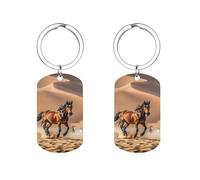 STVNKML Horses Running in Desert Storm Stainless Steel Cards Keychains Double Side Personalized Keychain with Picture Keychain Clip Key Ring Small Carabiner Keychain Gifts for Men Women, Style, Style