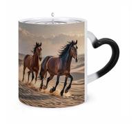 STVNKML Horses Running in The Sand Color Changing Mug Heat Activated Novelty Coffee Cup with Ear Shape Design Gift Mugs for Christmas Birthday Wedding, Magic Ceramic Mug for Tea & Cocoa 12oz