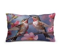 STVNKML Humming Birds with Pink Pillow Covers 8"x12" Double-Sided Soft Plush Pillowcase Square Cushion Case with Hidden Zipper for Sofa Bed Chair, Farmhouse Holiday Decor, Home Gift