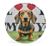 STVNKML I Love My Dog Dachshunds Circular Iron Wall Art Decor with Vintage Pattern Print, Round Metal Hanging Picture Frame for Home, Bar, Cafe Retro Wall Decoration