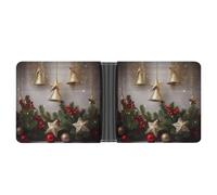STVNKML Interesting Wombats Leather Bifold Wallet with 2 Hidden Pockets 6 Card Slots Slim Wallets for Cash, Cards, And ID, Christmas Tree and Bells, One Size, Modern