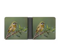 STVNKML Interesting Wombats Leather Bifold Wallet with 2 Hidden Pockets 6 Card Slots Slim Wallets for Cash, Cards, And ID, Outdoor Olive Green Flowering Birds, One Size, Modern