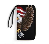 STVNKML Jungle Animals Womens Wallet Leather Coin Purse Clutch Wristlet Travel Long Wallets Card Organizer, USA Flag Patriotic Eagle, 19.7x10.5cm