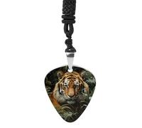 STVNKML Jungle Tiger Guitar Pick Holder Necklace Stainless Steel Music Pendant with Adjustable 60cm Cord Functional Jewelry for Guitarists & Music Lovers, Unisex Hip Hop Punk Accessory