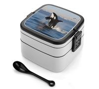 STVNKML Killer Whale Bento Box with Spoon & Handle - 2 Compartment Leak-Proof Stackable Lunch Box for Adults, BPA-Free Reusable Food Containers for Work, Travel, Picnic