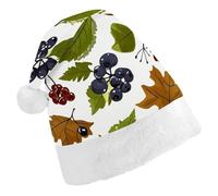 STVNKML Leaves And Berries Santa Hat for Adults Christmas Hat Xmas Santa Hats Cap for Costumes Holiday Party Supplies