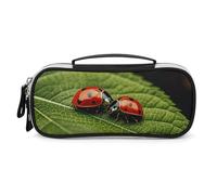 STVNKML Leaves And Ladybug Pencil Case - PU Leather Pencil Bag Multifunctional Zipper Pouch Bags Small Makeup & Stationery Organizer for Office, Travel, Men & Women (8.3x4.3x1.8in