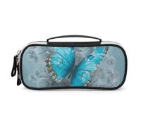 STVNKML Light Blue Butterfly Pencil Case - PU Leather Pencil Bag Multifunctional Zipper Pouch Bags Small Makeup & Stationery Organizer for Office, Travel, Men & Women (8.3x4.3x1.8in