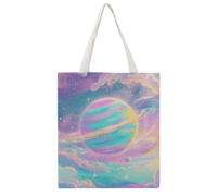 STVNKML Little Fat Tiger Head Canvas Tote Bag for Women - Cute Stylish Shoulder Bag, Reusable Shopping Bags for Daily, Rainbow Colored Galaxy, 38x41cm
