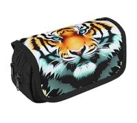 STVNKML Little Fat Tiger Head Pencil Case Organizer - Large Capacity 3 Compartment Pencil Pouch for Adults, Portable Makeup Bag & Aesthetic Stationery Bag with Zipper (8.7x4.3) Unisex Gift