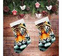 STVNKML Little Fat Tiger Head Personalized Christmas Stocking - 16.5 Inch Double-Sided Pattern Santa Stockings for Fireplace, Family Holiday Decor, Xmas Tree Hanging Sock with Gift Loop