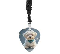 STVNKML Lovely Maltese Dog Guitar Pick Holder Necklace Stainless Steel Music Pendant with Adjustable 60cm Cord Functional Jewelry for Guitarists & Music Lovers, Unisex Hip Hop Punk Accessory