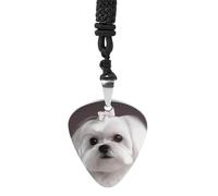 STVNKML Lovely Maltese Dog Guitar Pick Holder Necklace Stainless Steel Music Pendant with Adjustable 60cm Cord Functional Jewelry for Guitarists & Music Lovers, Unisex Hip Hop Punk Accessory
