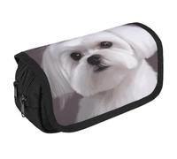 STVNKML Lovely Maltese Dog Pencil Case Organizer - Large Capacity 3 Compartment Pencil Pouch for Adults, Portable Makeup Bag & Aesthetic Stationery Bag with Zipper (8.7x4.3) Unisex Gift