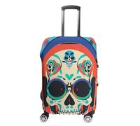 STVNKML Luggage Cover Suitcase Protector, Punk Rock Earphones Skull Washable Elastic Suitcase Baggage Cover Anti-scratch Double-sided with Zipper Closure for 19-32 Inch Luggage, white, L, Flower and