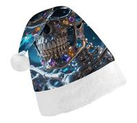 STVNKML Magic Crystal Metal Skull Santa Hat for Adults Christmas Hat Xmas Santa Hats Cap for Costumes Holiday Party Supplies