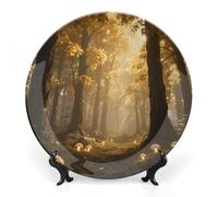 STVNKML Magic Forest Ceramic Decorative Plate 10inch Bone China Decorative Plates Dishes with Display Stand Personalized Bone China Decorative Plate with Memorial Gifts for Home Decor