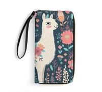 STVNKML Mandala Womens Wallet PU Leather Zip Around Wallet Clutch Wristlet Travel Long Purse for Women Card Organizer, Cute Llama Floral, 19.7x10.5cm, Modern