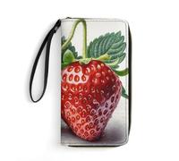 STVNKML Mandala Womens Wallet PU Leather Zip Around Wallet Clutch Wristlet Travel Long Purse for Women Card Organizer, Two Strawberries, 19.7x10.5cm, Modern