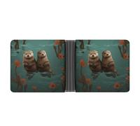 STVNKML Marble Navy Blue Mixed Leather Bifold Wallet with 2 Hidden Pockets 6 Card Slots Slim Wallets for Cash, Cards, And ID, Otters in Love, One Size, Modern