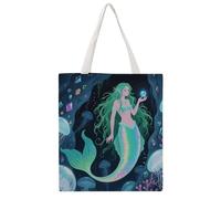 STVNKML Mermaid in The Mysterious Cave Canvas Tote Bag for Women Cute Stylish Shoulder Bag Reusable Shopping Bags for Daily