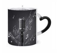 STVNKML Microphone with Music Notes Color Changing Mug Heat Activated Novelty Coffee Cup with Ear Shape Design Gift Mugs for Christmas Birthday Wedding, Magic Ceramic Mug for Tea & Cocoa 12oz