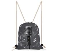 STVNKML Microphone with Music Notes Drawstring Backpack Sport Gym Bags Yoga Shopping Travel Casual Daypacks for Women Men
