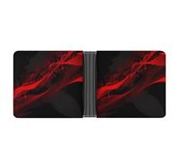 STVNKML Microphone with Music Notes Leather Bifold Wallet with 2 Hidden Pockets 6 Card Slots Slim Wallets for Cash, Cards, And ID, black and red background, One Size, Modern