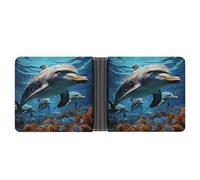 STVNKML Microphone with Music Notes Leather Bifold Wallet with 2 Hidden Pockets 6 Card Slots Slim Wallets for Cash, Cards, And ID, Dolphins, One Size, Modern