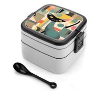 STVNKML Mid-Century Modern Art Cat Bento Box with Spoon & Handle - 2 Compartment Leak-Proof Stackable Lunch Box for Adults, BPA-Free Reusable Food Containers for Work, Travel, Picnic