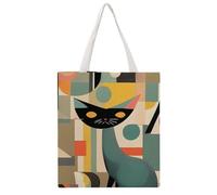 STVNKML Mid-Century Modern Art Cat Canvas Tote Bag for Women Cute Stylish Shoulder Bag Reusable Shopping Bags for Daily