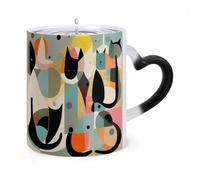 STVNKML Mid-Century Modern Art Cat Color Changing Mug Heat Activated Novelty Coffee Cup with Ear Shape Design Gift Mugs for Christmas Birthday Wedding, Magic Ceramic Mug for Tea & Cocoa 12oz