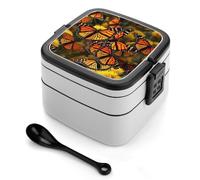 STVNKML Monarch Butterflies Bento Box with Spoon & Handle - 2 Compartment Leak-Proof Stackable Lunch Box for Adults, BPA-Free Reusable Food Containers for Work, Travel, Picnic