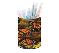 STVNKML Monarch Butterflies Pen Holder, Pencil Holder for Desk, PU Leather Desktop Pen Cup Storage, Round Desk Pencil Pens Organizer, Makeup Brush Holder for Home Office