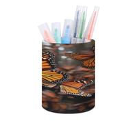 STVNKML Monarch Butterflies Pen Holder, Pencil Holder for Desk, PU Leather Desktop Pen Cup Storage, Round Desk Pencil Pens Organizer, Makeup Brush Holder for Home Office