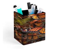 STVNKML Monarch Butterflies Pen Holder, Pencil Holder for Desk, PU Leather Desktop Pen Cup Storage, Square Desk Pencil Pens Organizer, Makeup Brush Holder for Home Office
