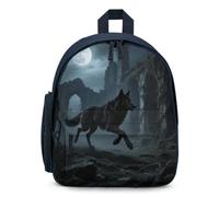 STVNKML Moon Wolf Theme Backpack 12.6 Inch Casual Daypack with Multi-Pockets BookBag for Daily Essentials, Blue, One Size