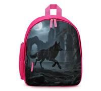 STVNKML Moon Wolf Theme Backpack 12.6 Inch Casual Daypack with Multi-Pockets BookBag for Daily Essentials, Pink, One Size